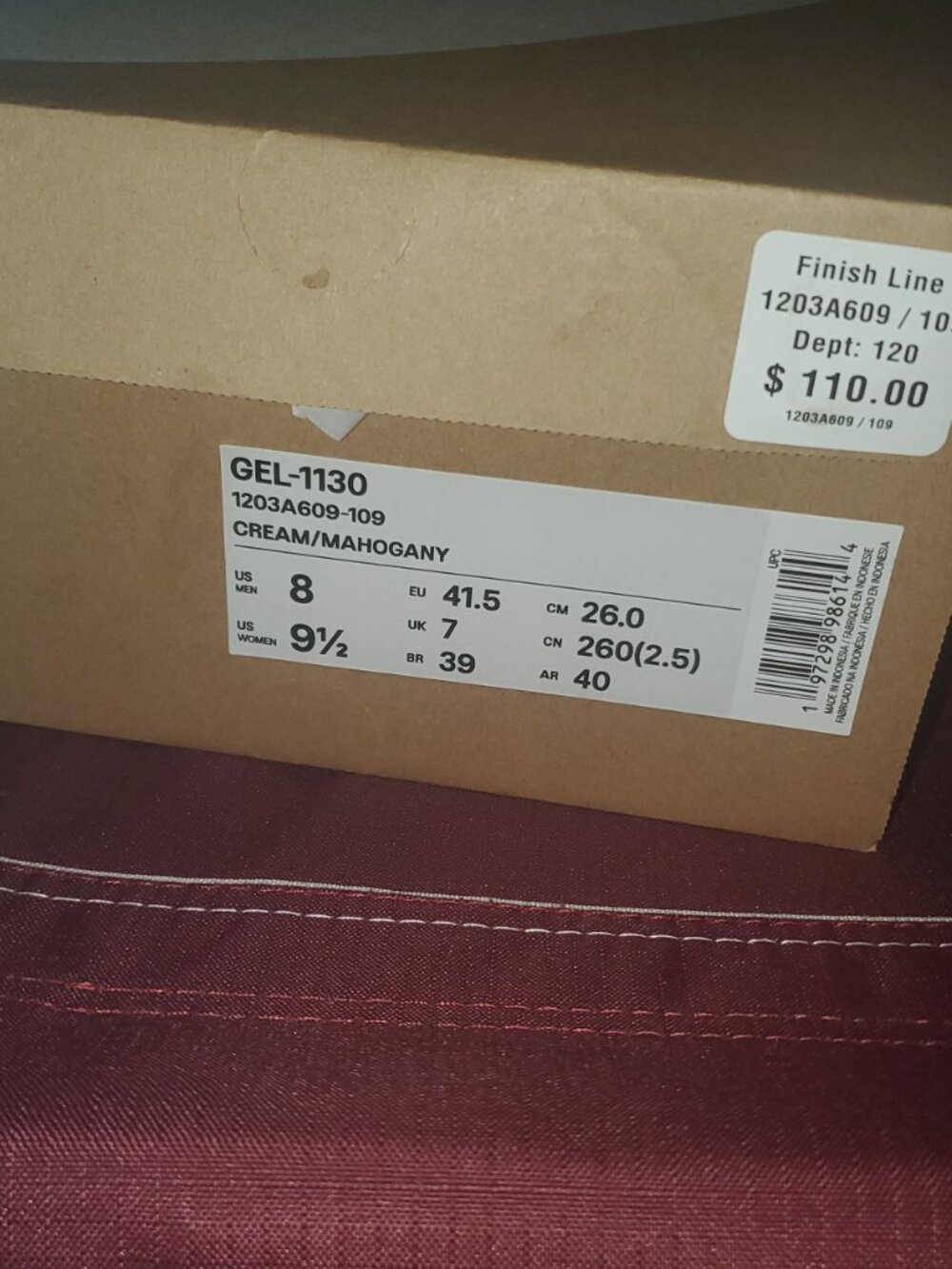 ASICS GEL 1130 Cream/Mahogany sz 8M - Picture 3 of 3